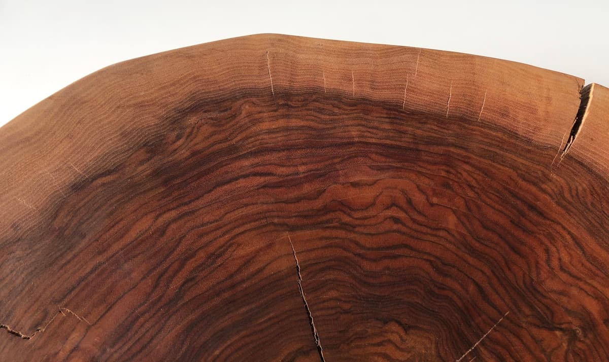 Dalle massive en bois brut, cernes et fissures naturelles